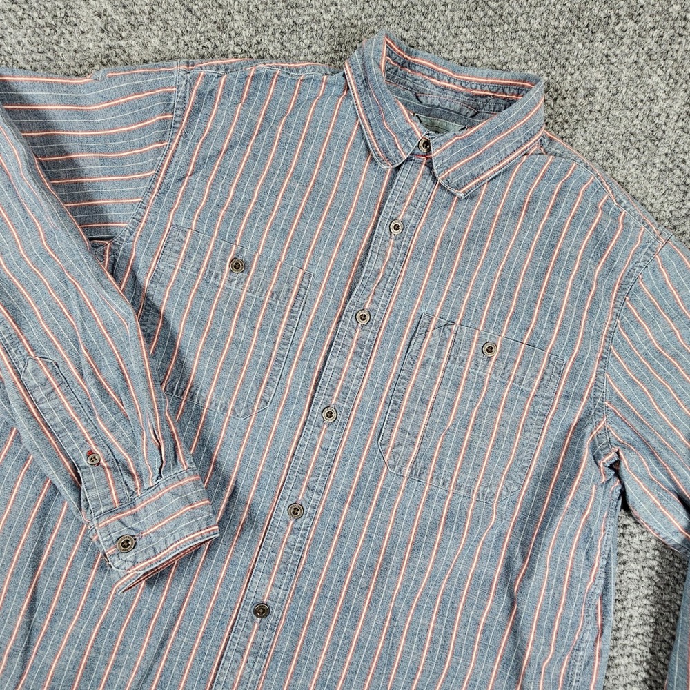 LL‎ Bean Mens Regular Blue Red Striped Cotton Button Down Shirt Long Sleeve